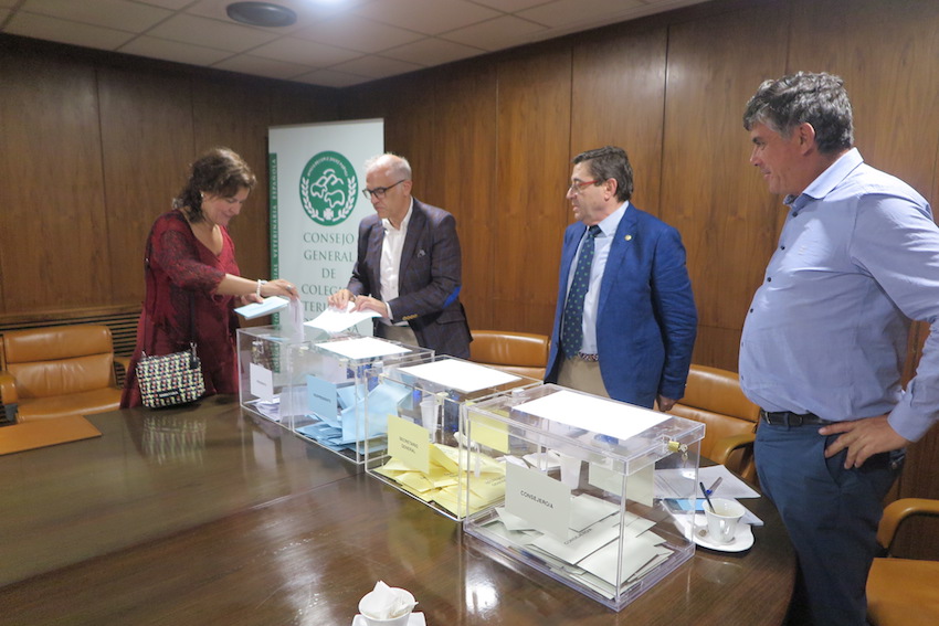 La presidenta del Colegio de Lugo emite su voto.