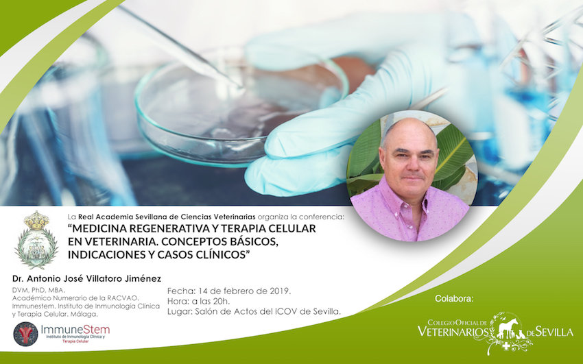 La Real Academia Sevillana de Ciencias Veterinarias celebrará una conferencia sobre “Medicina Regenerativa y Terapia Celular: conceptos básicos, indicaciones y casos clínicos”