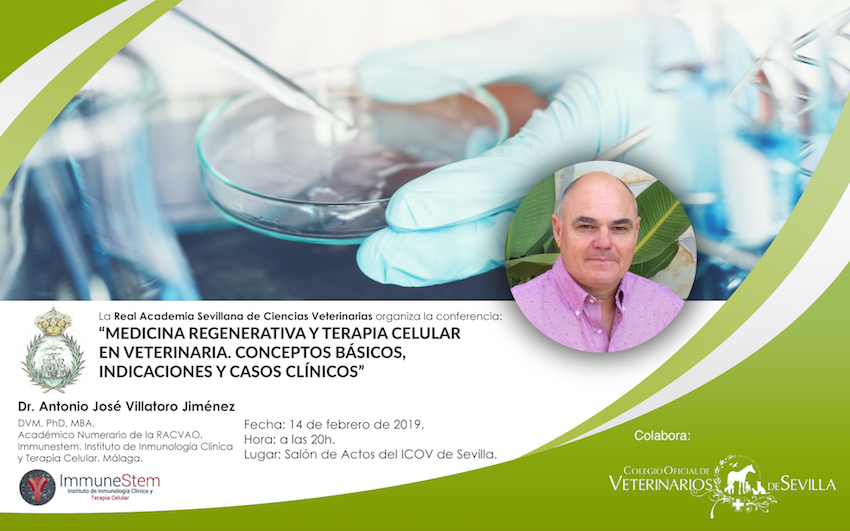 La Real Academia Sevillana de Ciencias Veterinarias celebrará una conferencia sobre “Medicina Regenerativa y Terapia Celular: conceptos básicos, indicaciones y casos clínicos”