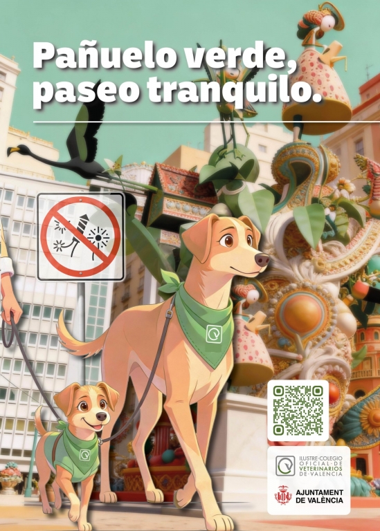 Arranca el reparto de 12.000 pa&ntilde;uelos verdes del Ayuntamiento de Valencia y los veterinarios para proteger el bienestar animal durante la Fallas