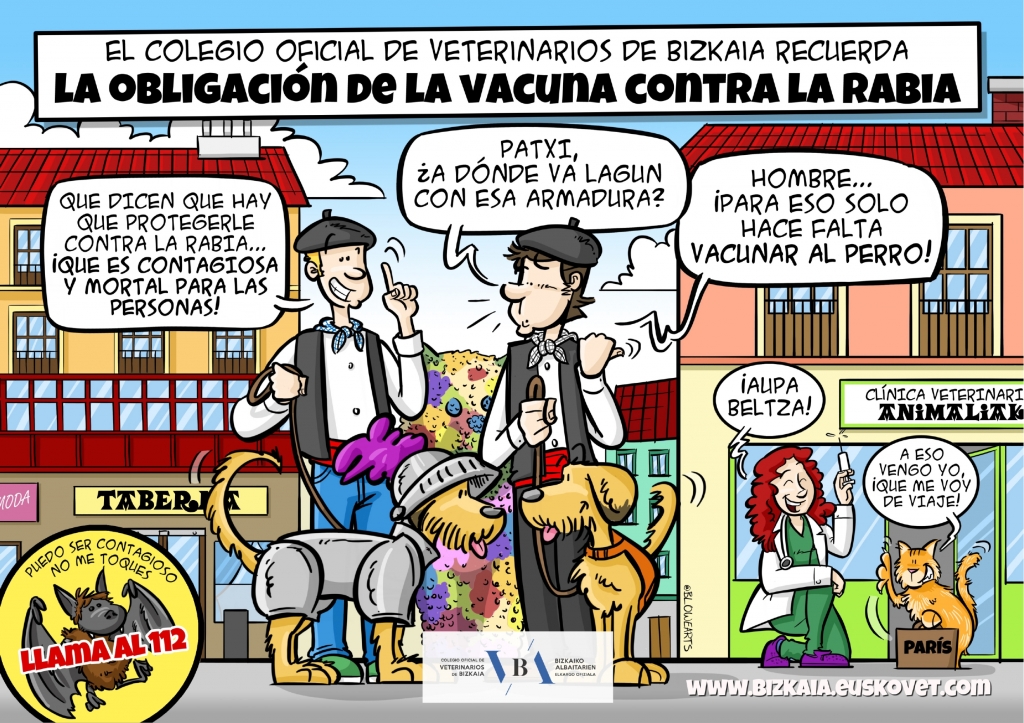 Un cartel editado por el Colegio de Bizkaia incide en la importancia de la vacunación antirrábica obligatoria