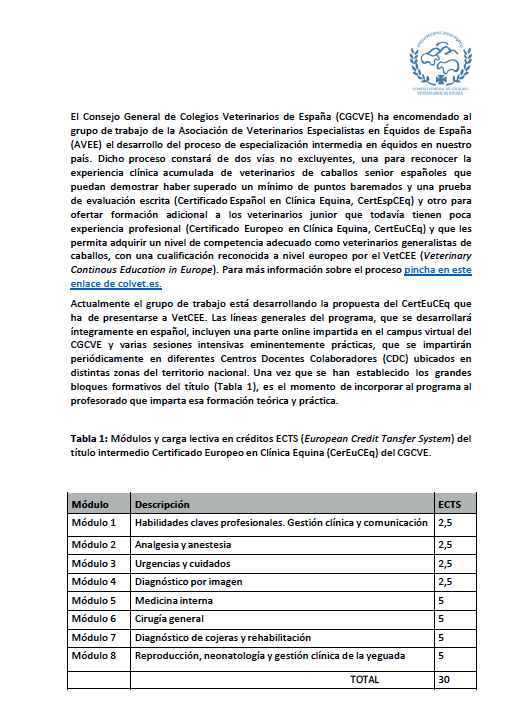 Convocatoria para formar parte del profesorado del Certificado Europeo de Clínica Equina (CertEuCEq)